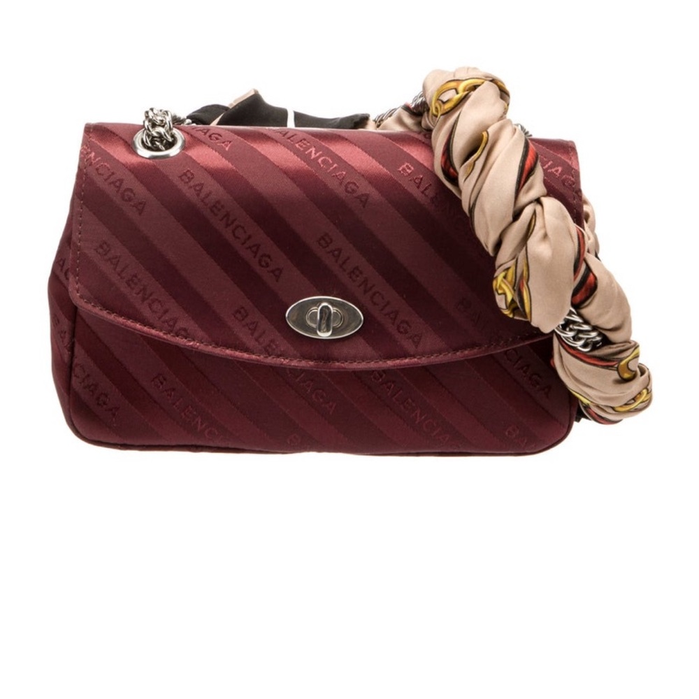 Balenciaga Satin Jacquard Small Lock Chain Shoulder Bag in Burgundy